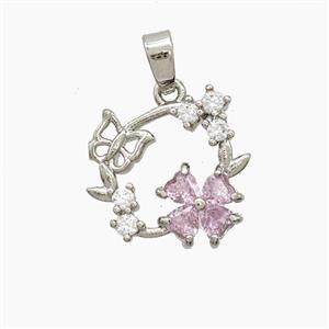 Copper Clover Pendant Pave Zirconia Crystal Glass Butterfly Platinum Plated, qpp 15mm [FD23449]
