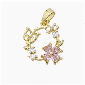 Copper Clover Pendant Pave Zirconia Crystal Glass Butterfly Gold Plated, approx 15mm [FD23450]