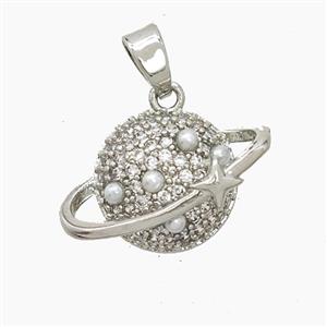 Copper Planet Pendant Pave Zirconia Resin Platinum Plated, approx 12-18mm [FD23453]
