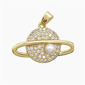 Copper Planet Pendant Pave Zirconia Resin Gold Plated, approx 13-22mm [FD23456]
