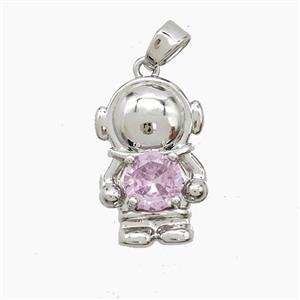 Copper Astronaut Pendant Pave Crystal Glass Platinum Plated, approx 11-17mm [FD23467]