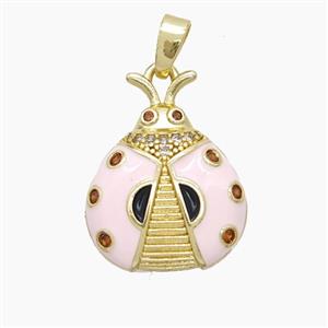 Copper Ladybug Pendant Pave Zirconia Lt.pink Enamel Gold Plated, approx 15-19mm [FD23471]