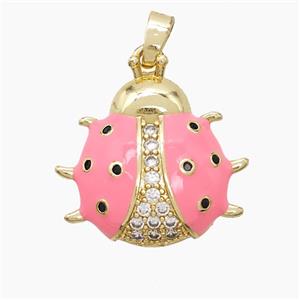 Copper Ladybug Pendant Pave Zirconia Pink Enamel Gold Plated, approx 19mm [FD23480]