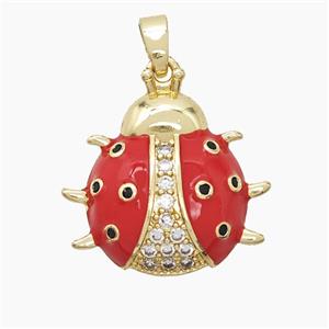 Copper Ladybug Pendant Pave Zirconia Red Enamel Gold Plated, approx 19mm [FD23481]