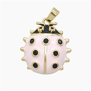 Copper Ladybug Pendant Pave Zirconia Lt.pink Enamel Gold Plated, approx 18mm [FD23483]