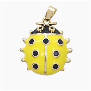 Copper Ladybug Pendant Pave Zirconia Yellow Enamel Gold Plated, approx 18mm [FD23485]