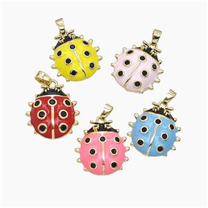 Copper Ladybug Pendant Pave Zirconia Enamel Gold Plated Mixed, approx 18mm [FD23488]