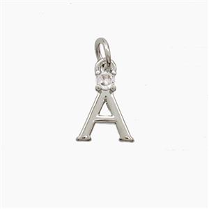 Copper Letter-A Pendant Pave Zirconia Platinum Plated, approx 6-10mm [FD23502]