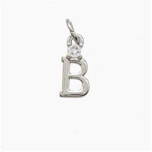 Copper Letter-B Pendant Pave Zirconia Platinum Plated, approx 6-10mm [FD23503]