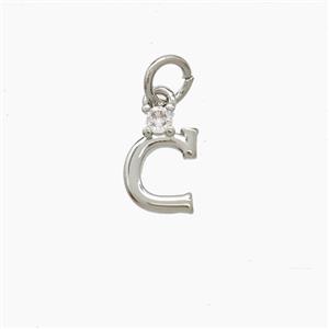 Copper Letter-C Pendant Pave Zirconia Platinum Plated, approx 6-10mm [FD23504]