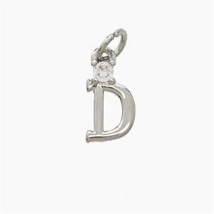 Copper Letter-D Pendant Pave Zirconia Platinum Plated, approx 6-10mm [FD23505]