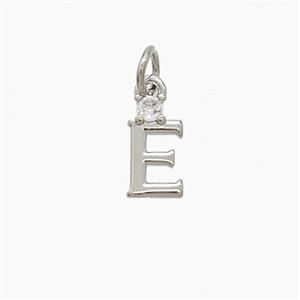 Copper Letter-E Pendant Pave Zirconia Platinum Plated, approx 6-10mm [FD23506]