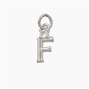 Copper Letter-F Pendant Pave Zirconia Platinum Plated, approx 6-10mm [FD23507]