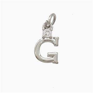 Copper Letter-G Pendant Pave Zirconia Platinum Plated, approx 6-10mm [FD23508]