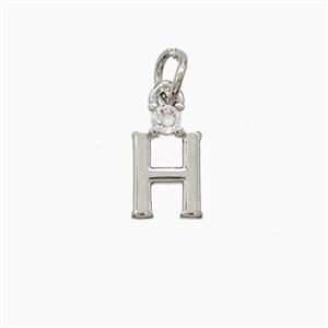 Copper Letter-H Pendant Pave Zirconia Platinum Plated, approx 6-10mm [FD23509]