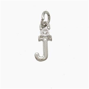 Copper Letter-J Pendant Pave Zirconia Platinum Plated, approx 6-10mm [FD23511]