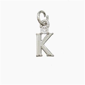 Copper Letter-K Pendant Pave Zirconia Platinum Plated, approx 6-10mm [FD23512]