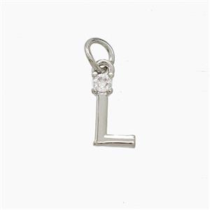 Copper Letter-L Pendant Pave Zirconia Platinum Plated, approx 6-10mm [FD23513]