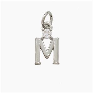 Copper Letter-M Pendant Pave Zirconia Platinum Plated, approx 6-10mm [FD23514]