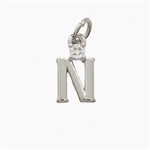 Copper Letter-N Pendant Pave Zirconia Platinum Plated, approx 6-10mm [FD23515]
