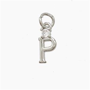 Copper Letter-P Pendant Pave Zirconia Platinum Plated, approx 6-10mm [FD23517]