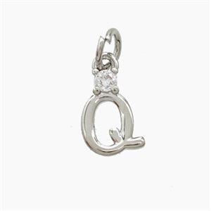 Copper Letter-Q Pendant Pave Zirconia Platinum Plated, approx 6-10mm [FD23518]