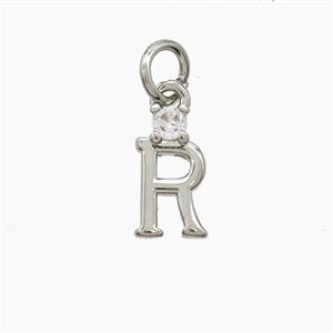 Copper Letter-R Pendant Pave Zirconia Platinum Plated, approx 6-10mm [FD23519]