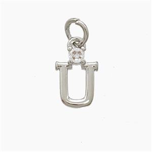 Copper Letter-U Pendant Pave Zirconia Platinum Plated, approx 6-10mm [FD23522]