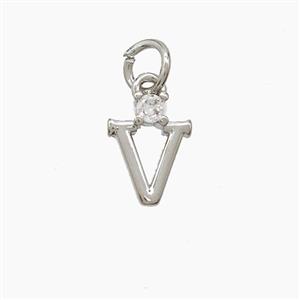 Copper Letter-V Pendant Pave Zirconia Platinum Plated, approx 6-10mm [FD23523]