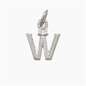 Copper Letter-W Pendant Pave Zirconia Platinum Plated, approx 6-10mm [FD23524]