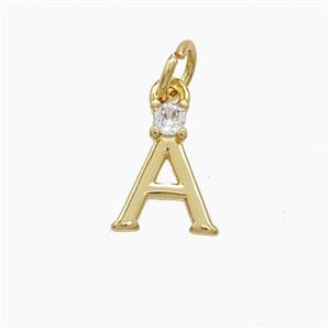Copper Letter-A Pendant Pave Zirconia Gold Plated, approx 6-10mm [FD23529]