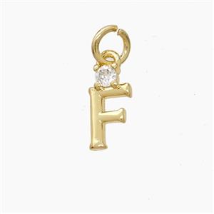Copper Letter-F Pendant Pave Zirconia Gold Plated, approx 6-10mm [FD23534]
