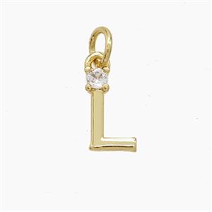Copper Letter-L Pendant Pave Zirconia Gold Plated, approx 6-10mm [FD23540]