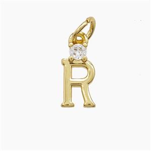 Copper Letter-R Pendant Pave Zirconia Gold Plated, approx 6-10mm [FD23546]