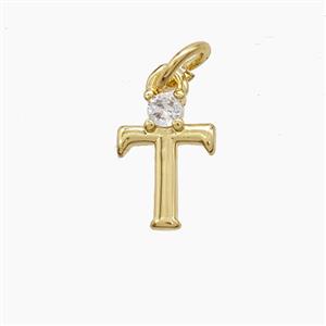 Copper Letter-T Pendant Pave Zirconia Gold Plated, approx 6-10mm [FD23548]