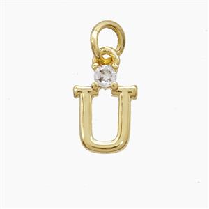 Copper Letter-U Pendant Pave Zirconia Gold Plated, approx 6-10mm [FD23549]