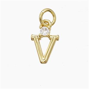 Copper Letter-V Pendant Pave Zirconia Gold Plated, approx 6-10mm [FD23550]