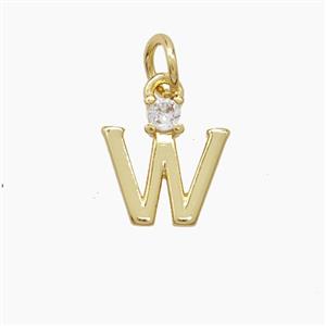 Copper Letter-W Pendant Pave Zirconia Gold Plated, approx 6-10mm [FD23551]
