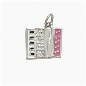 Copper Piano Pendant Pave Zirconia Pink Enamel Musical Platinum Plated, approx 10-13mm [FD23592]