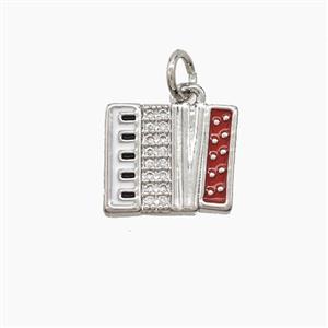 Copper Piano Pendant Pave Zirconia Red Enamel Musical Platinum Plated, approx 10-13mm [FD23593]