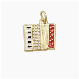 Copper Piano Pendant Pave Zirconia Red Enamel Musical Gold Plated, approx 10-13mm [FD23595]