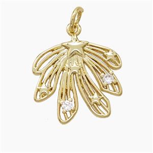 Copper Leaf Pendant Pave Zirconia Gold Plated, approx 16-17mm [FD23597]