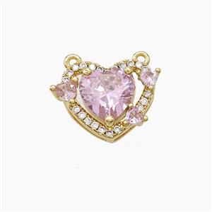 Copper Heart Pendant Pave Zirconia Crystal Glass 2loops Gold Plated, approx 12-14mm [FD23599]