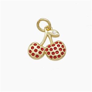 Copper Cherry Pendant Red Enamel Gold Plated, approx 10-14mm [FD23600]
