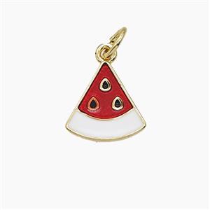 Copper Watermelon Slice Pendant Red Enamel Gold Plated, approx 11mm [FD23601]
