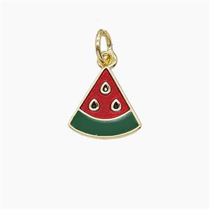 Copper Watermelon Slice Pendant Red Enamel Gold Plated, approx 11mm [FD23602]