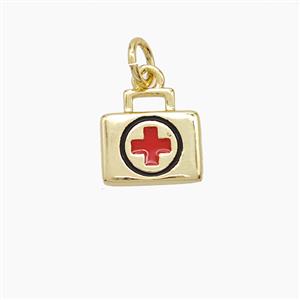 Medical Kit Box Charms Copper Pendant Red Enamel Gold Plated, approx 10mm [FD23603]