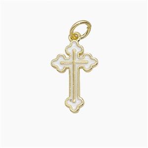 Copper Cross Pendant White Enamel Gold Plated, approx 10-16mm [FD23604]