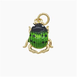 Copper Ladybug Pendant Green Painted Gold Plated, approx 11-13mm [FD23607]