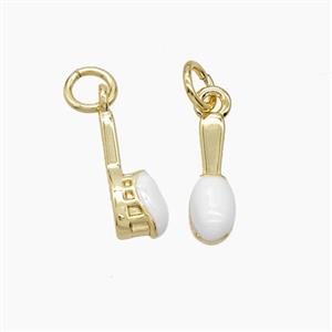 Copper Toothbrush Pendant White Enamel Gold Plated, approx 4-13mm [FD23613]